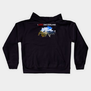 I Love Switzerland Map Mountains Kids Hoodie